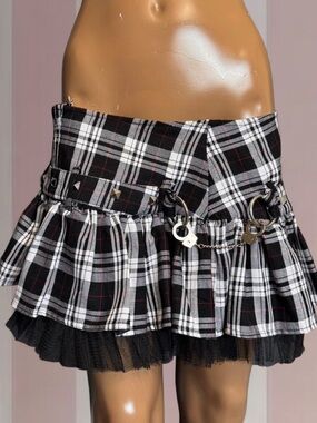 Hell Bunny Plaid Y2K Mini Skirt With Handcuff hardware detail